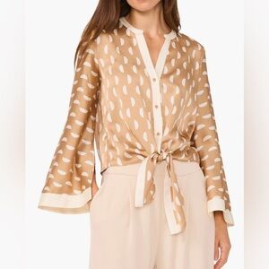 NWOT Halogen Bell Sleeve Button Down Silk Top Size Large